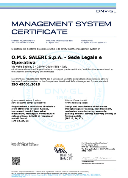 Certificato 45001