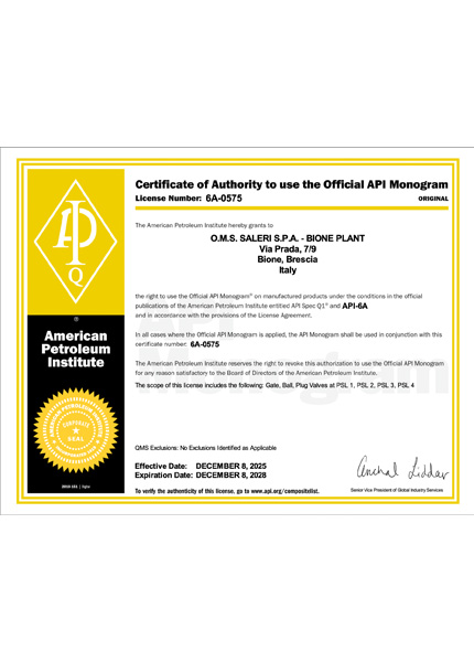 Preview Certificate of Authority to use Official API Monogram API-6A