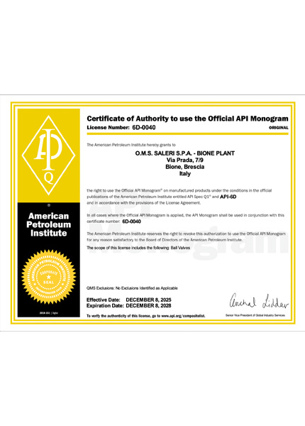 Preview Certificate of Authority to use Official API Monogram API-6d